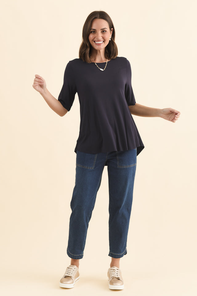 Buttery Navy Half Sleeve Top,Brunette model,alt text|model:MJ image 7