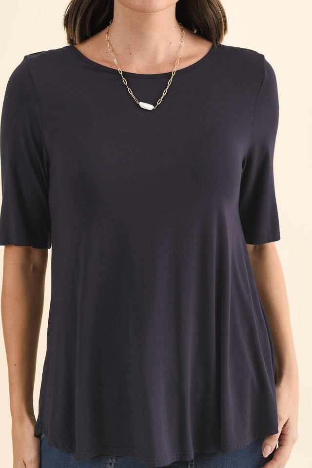Buttery Navy Half Sleeve Top,Brunette model,alt text|model:MJ image 6