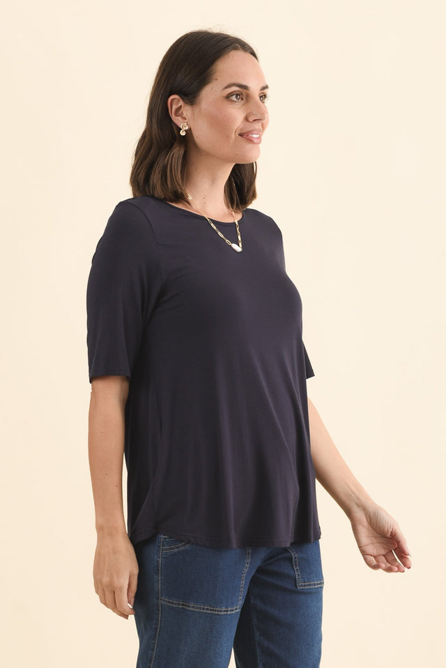 Buttery Navy Half Sleeve Top,Brunette model,alt text|model:MJ image 4