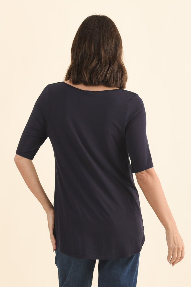 Buttery Navy Half Sleeve Top,Brunette model,alt text|model:MJ image 5