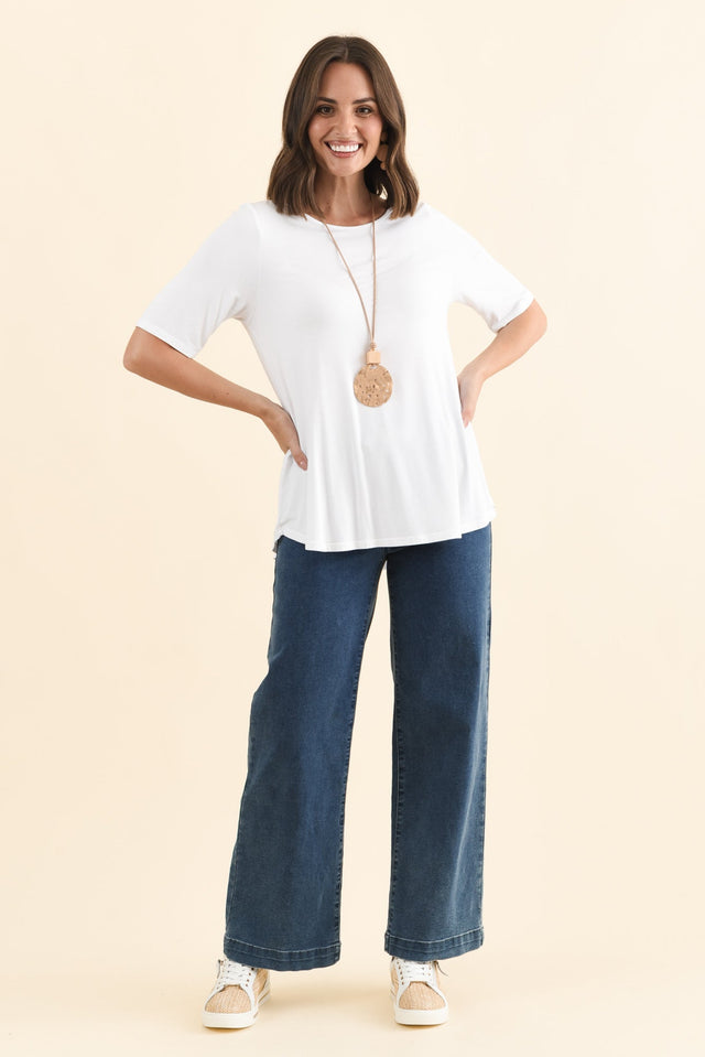 Buttery White Half Sleeve Top,Brunette model,alt text|model:MJ image 3