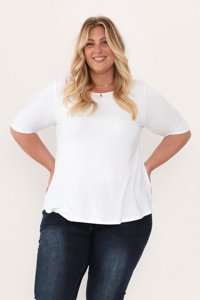 Buttery White Half Sleeve Top,Blonde model,alt text|model:Caitlin image 8