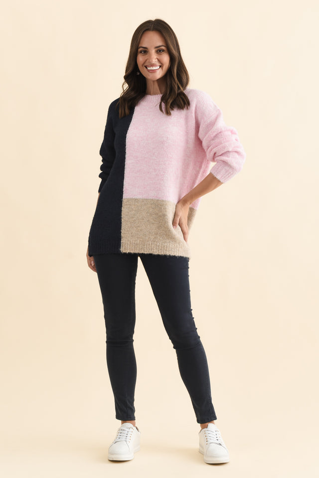 Cadence Pink Splice Knit Jumper,Brunette model,alt text|model:MJ image 7