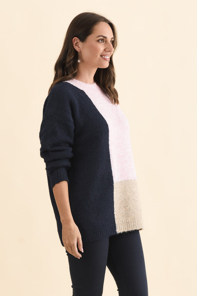Cadence Pink Splice Knit Jumper,Brunette model,alt text|model:MJ image 4