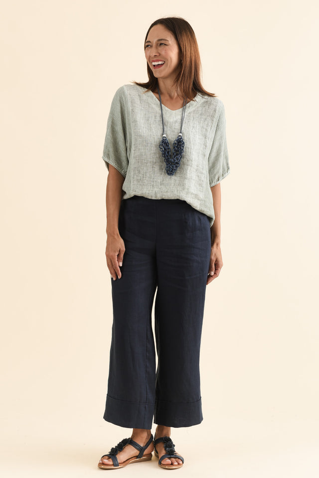 Cady Navy Linen Pants,Full Body,Brunette model,alt text|model:Cara image 6