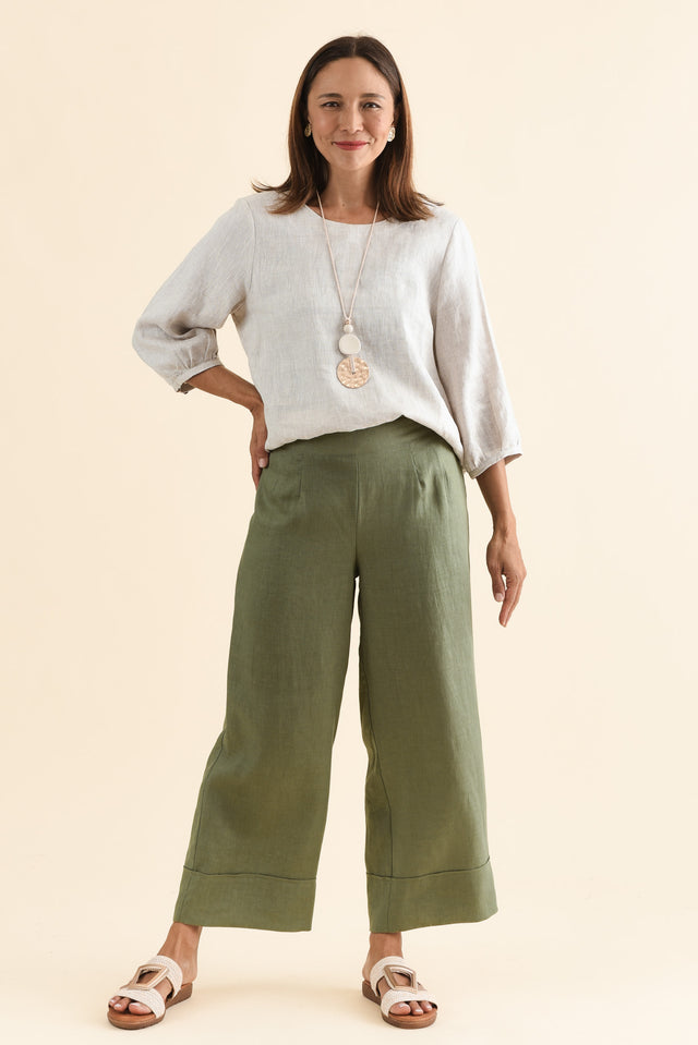 Cady Olive Linen Pants,Full Body,Brunette model,alt text|model:Cara image 6