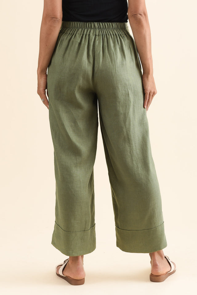 Cady Olive Linen Pants,Back,Brunette model,alt text|model:Cara image 4