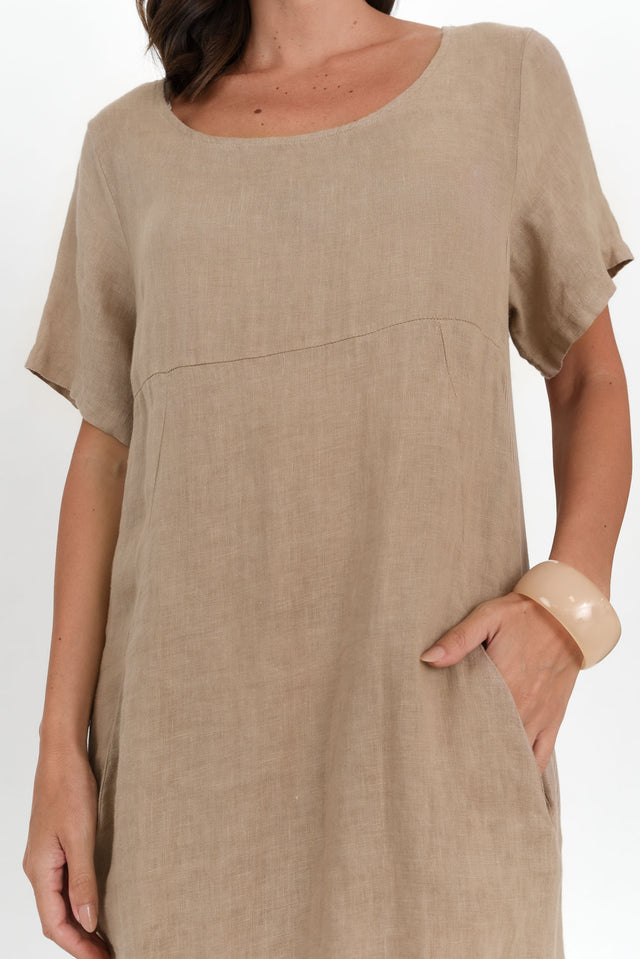 Calianna Taupe Linen Pocket Dress image 6