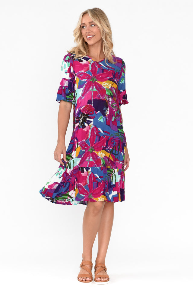 Calla Purple Botanical Crinkle Dress