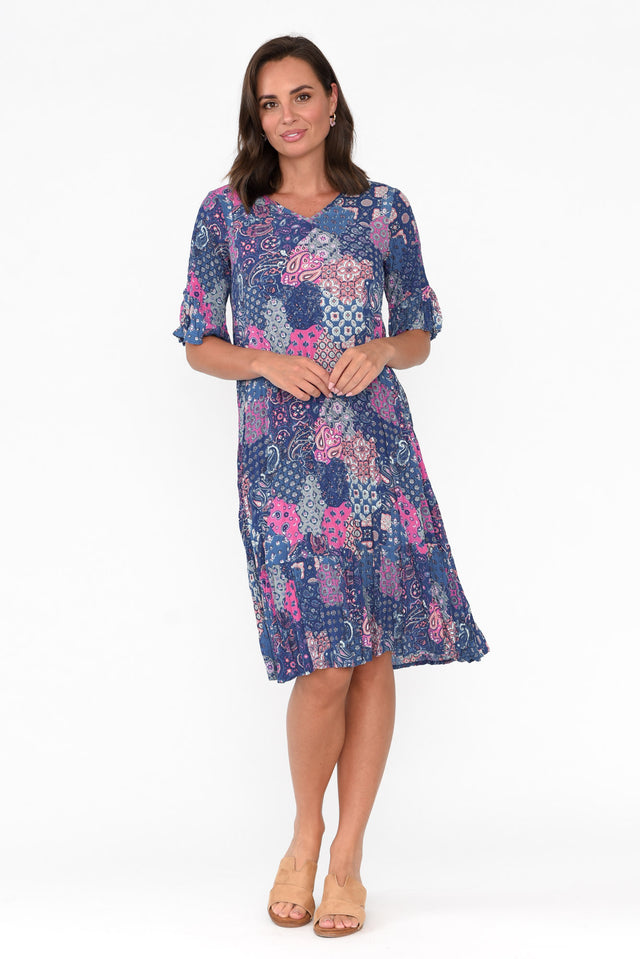 Calla Purple Patchwork Crinkle Dress