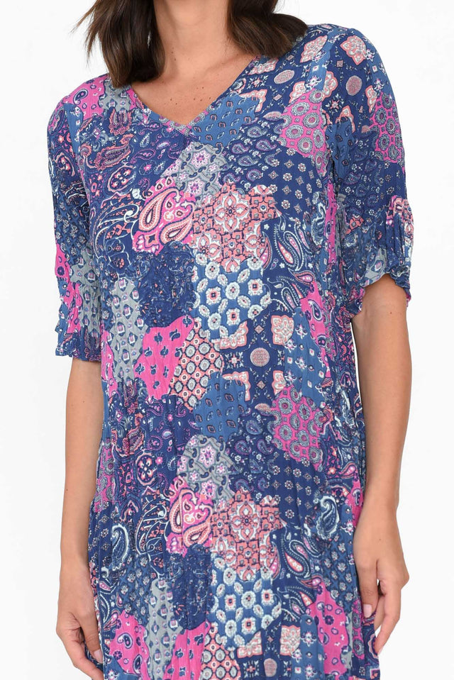 Calla Purple Patchwork Crinkle Dress