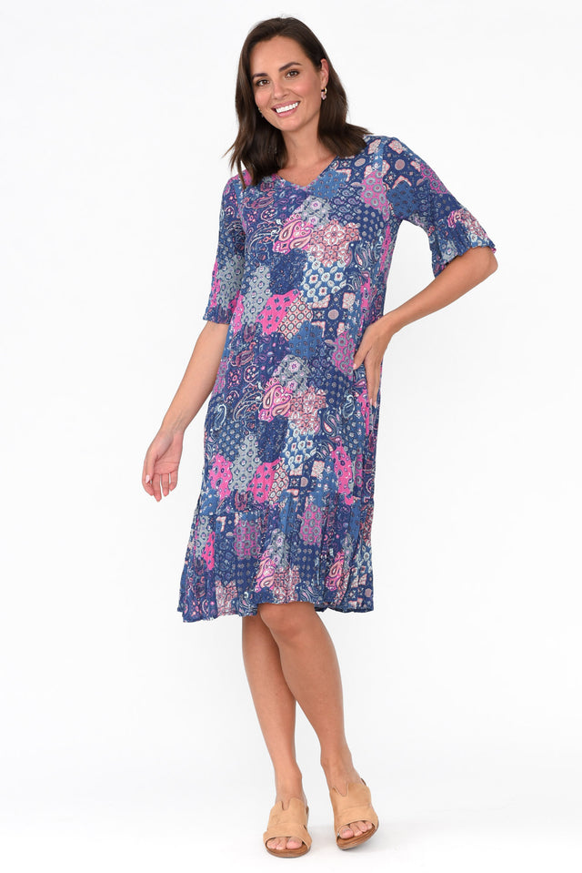 Calla Purple Patchwork Crinkle Dress