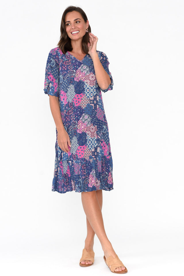 Calla Purple Patchwork Crinkle Dress