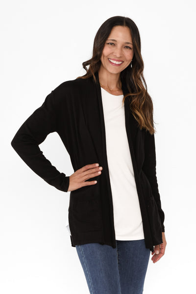 Cally Black Cotton Pocket Cardigan