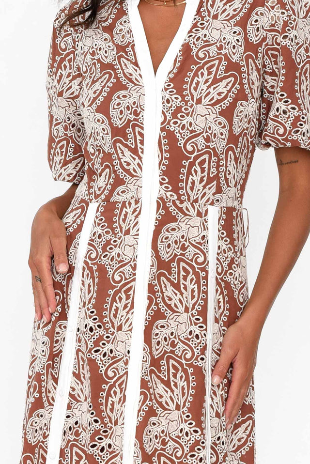 Cambria Bronze Embroidered Puff Sleeve Dress