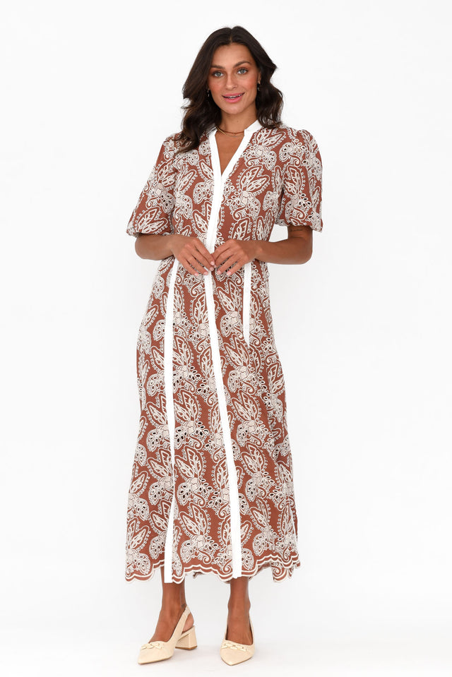 Cambria Bronze Embroidered Puff Sleeve Dress