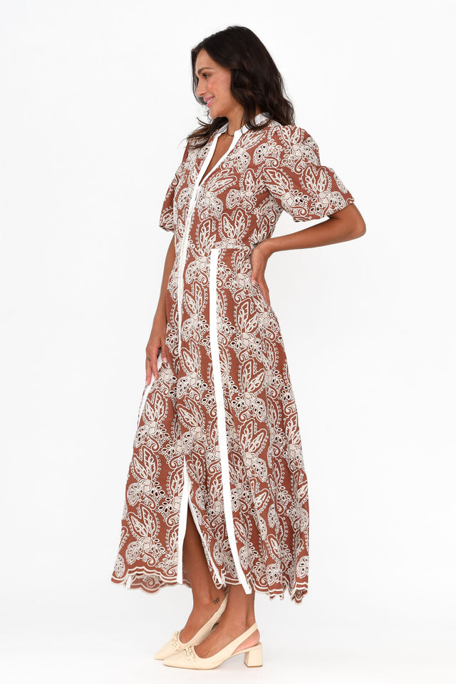Cambria Bronze Embroidered Puff Sleeve Dress