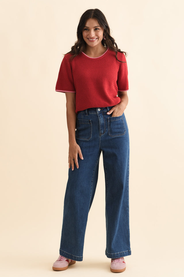 Alyssa Blue Wide Leg Stretch Jeans,Brunette model,alt text|model:Brontie image 3