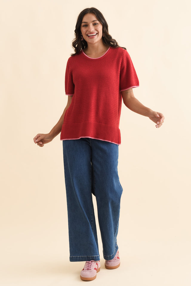Camellia Red Cotton Knit Tee,Brunette model,alt text|model:Brontie image 7