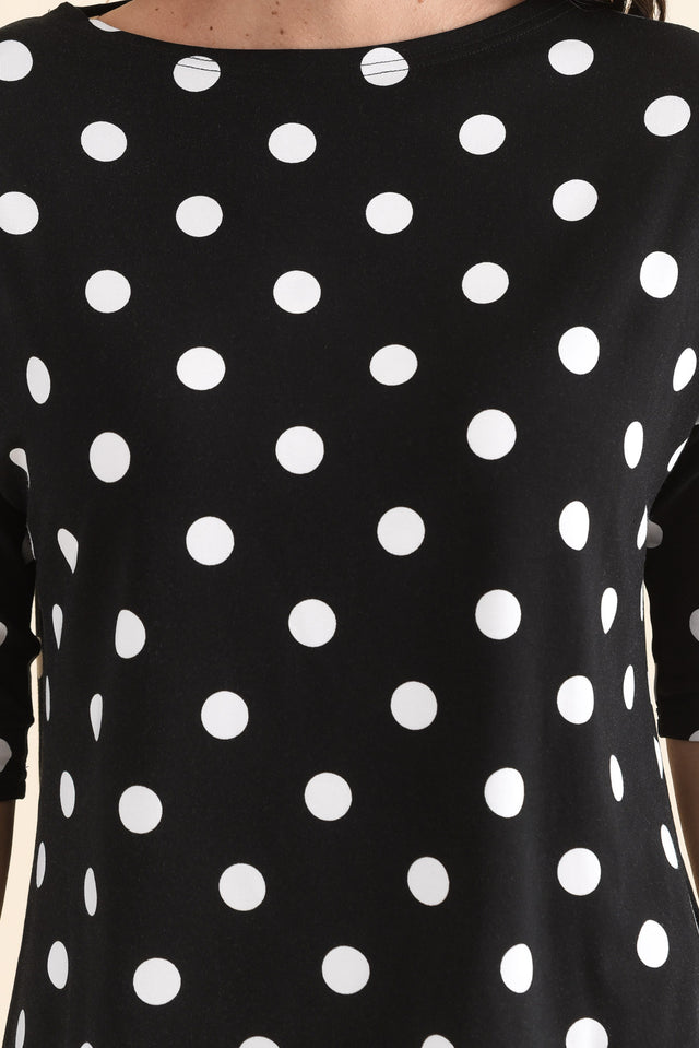 Camila Black Spot Bamboo Top,Detail,Brunette model,alt text|model:MJ image 6
