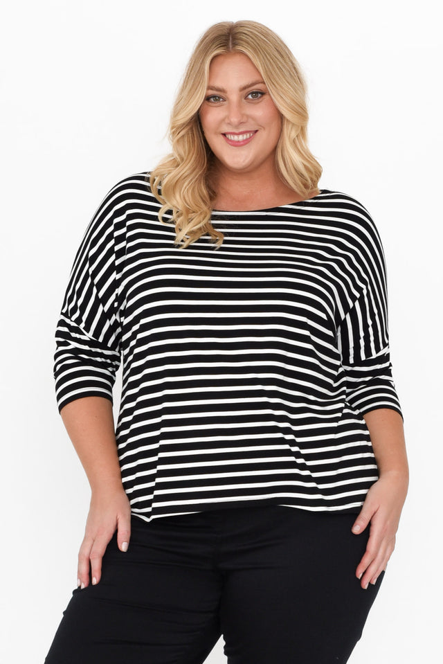 Camila Black Stripe Bamboo Top,Blonde model,plus-size,curve-tops,plus-size-sleeved-tops,plus-size-work-edit, alt text|model:Caitlin image 12