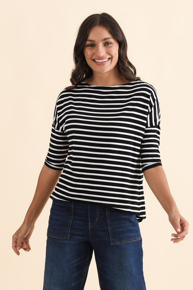 Camila Black Stripe Bamboo Top,Brunette model,alt text|model:Brontie image 3