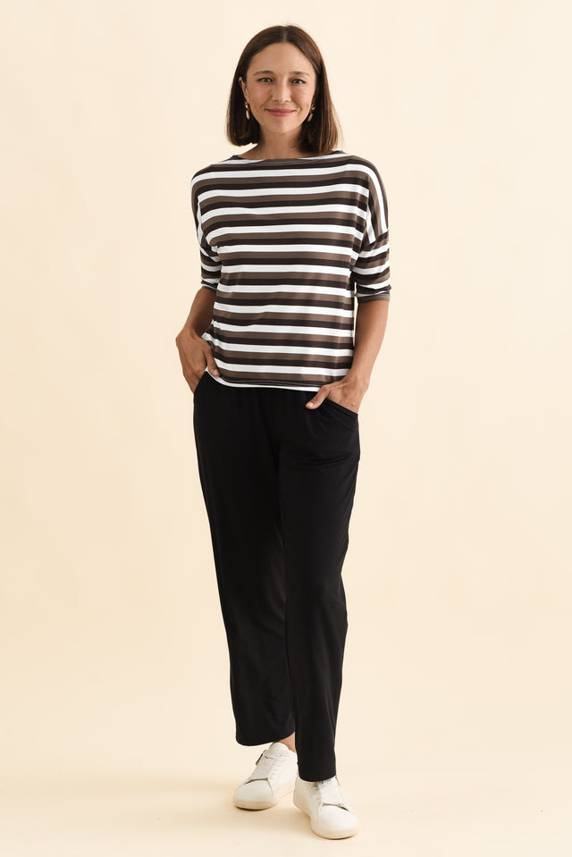 Camila Brown Stripe Bamboo Top,Brunette model,alt text|model:Cara image 8