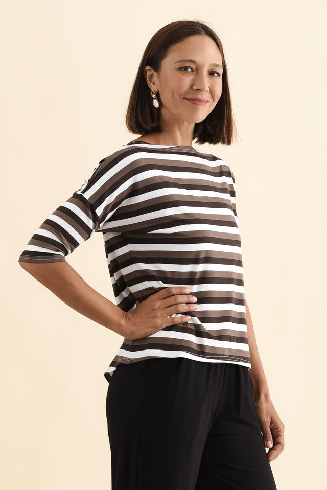 Camila Brown Stripe Bamboo Top,Brunette model,alt text|model:Cara image 5