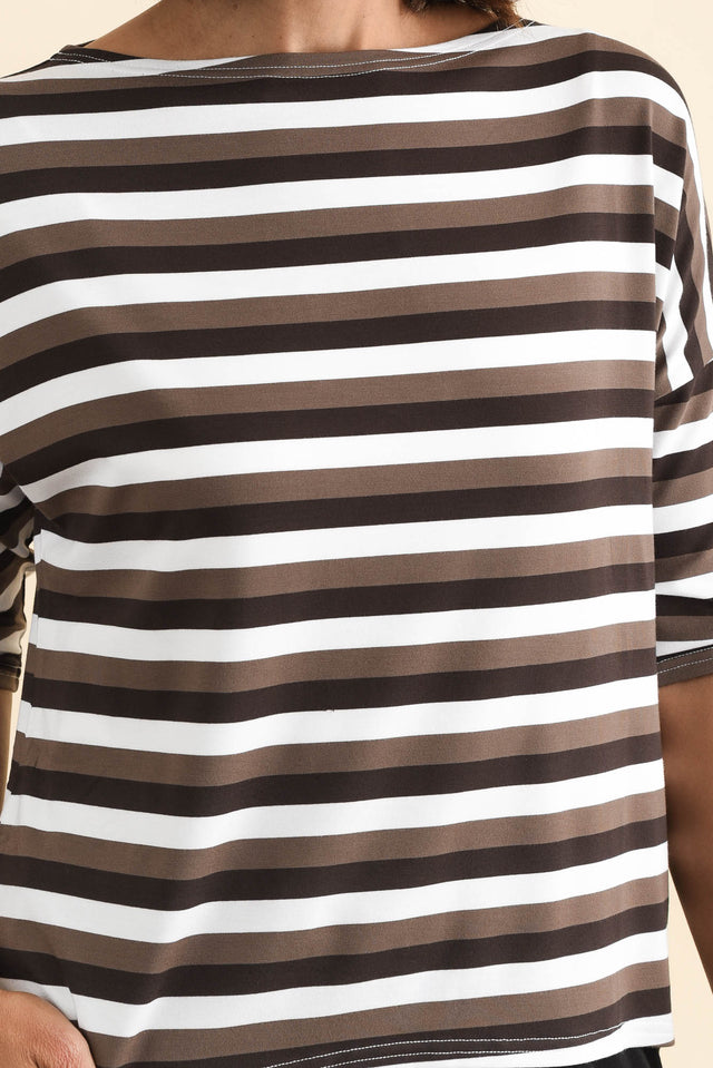 Camila Brown Stripe Bamboo Top,Brunette model,alt text|model:Cara image 7