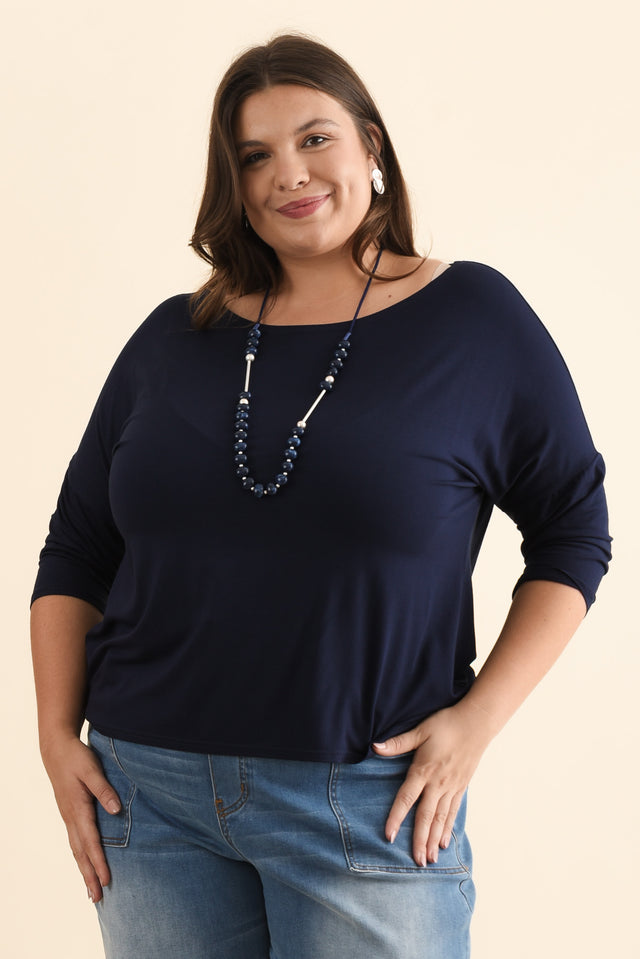 Camila Navy Bamboo Top,Brunette model,plus-size,curve-basics,curve-tops,plus-size-sleeved-tops,plus-size-basic-tops,alt text|model:Gabby image 11