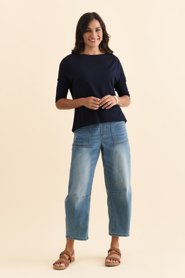 Camila Navy Bamboo Top,Brunette model,alt text|model:Brontie image 10