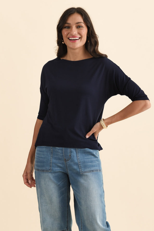 Camila Navy Bamboo Top,Brunette model,alt text|model:Brontie image 3