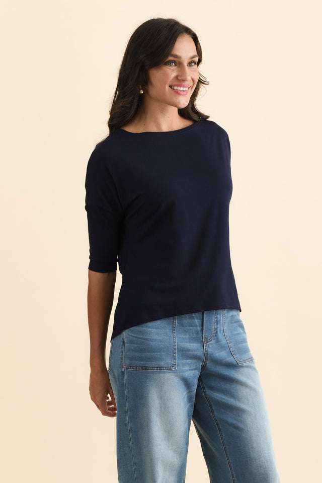 Camila Navy Bamboo Top,Brunette model,alt text|model:Brontie image 6