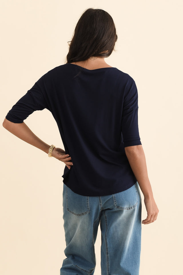 Camila Navy Bamboo Top,Brunette model,alt text|model:Brontie image 7