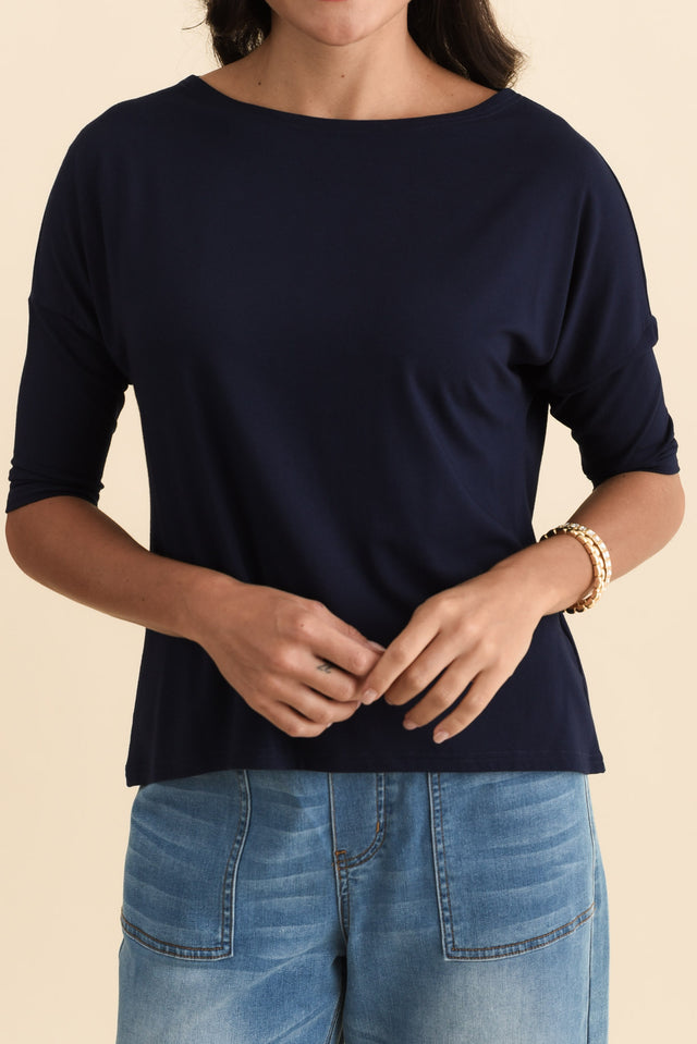 Camila Navy Bamboo Top,Brunette model,alt text|model:Brontie image 8