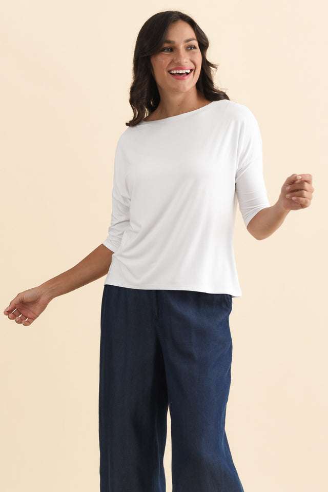 Camila White Bamboo Top,Brunette model,alt text|model:Brontie image 3