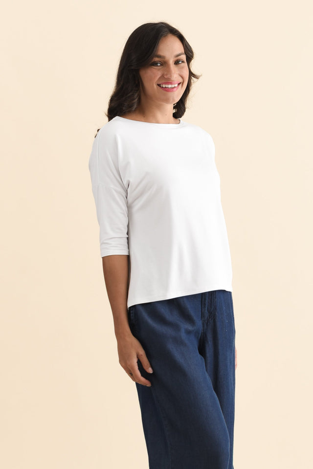 Camila White Bamboo Top,Brunette model,alt text|model:Brontie image 7