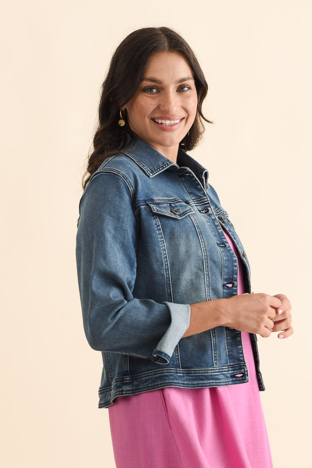 Camille Dark Denim Jacket,Brunette model,alt text|model:Brontie image 6