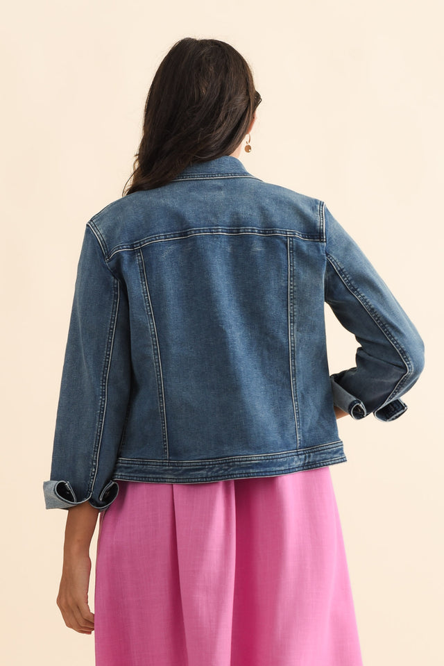 Camille Dark Denim Jacket,Brunette model,alt text|model:Brontie image 7