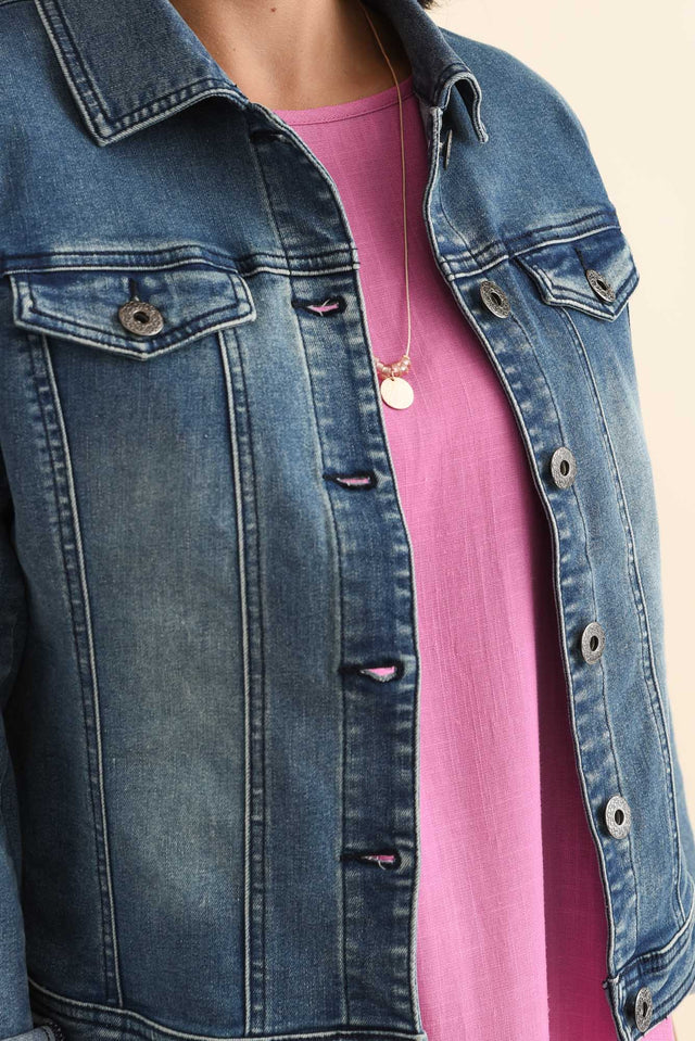 Camille Dark Denim Jacket,Brunette model,alt text|model:Brontie image 8