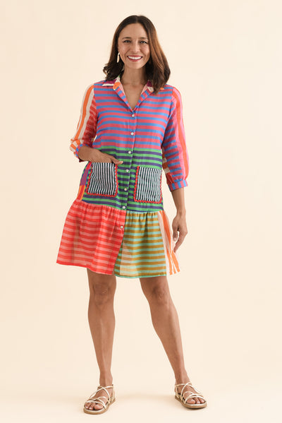Canto Multi Stripe Cotton Collared Dress