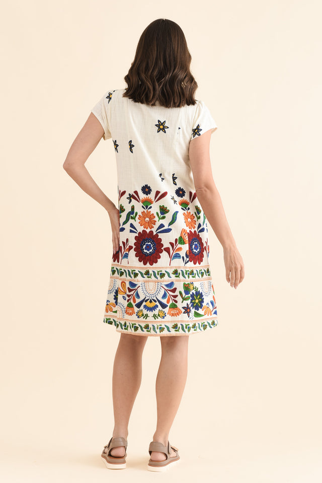 Cape White Garden Cotton Pocket Dress,Back,Brunette model,alt text|model:MJ image 4