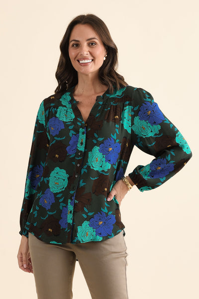 Carina Green Flower Sleeved Blouse