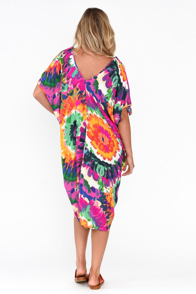 Carla Orange Tie Dye Cold Shoulder Short Kaftan