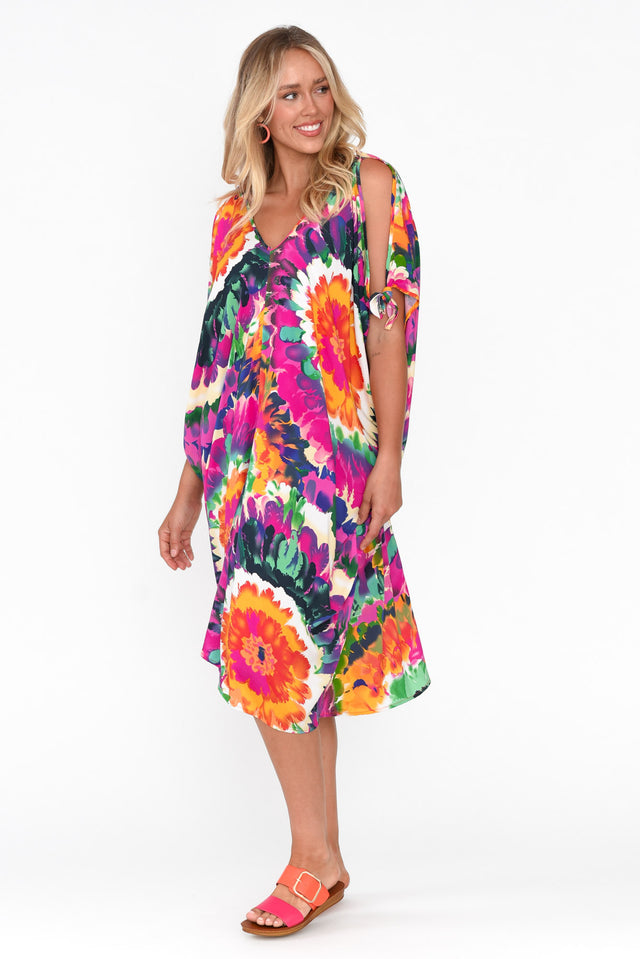 Carla Orange Tie Dye Cold Shoulder Short Kaftan
