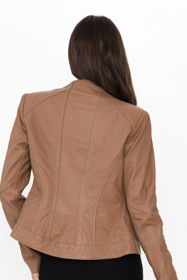 Nova Brown Leather Curved Hem Jacket