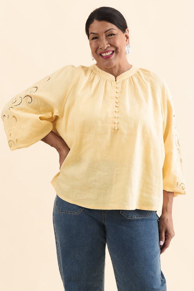 Carlson Cream Embroidered Blouse,Front,Brunette model,alt text|model:Pilita