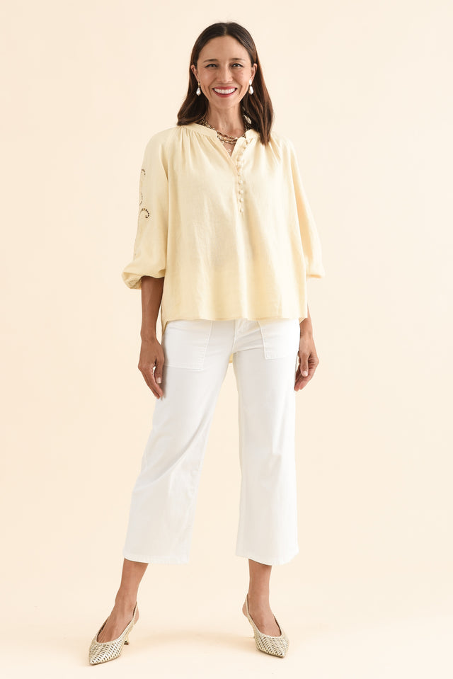 Carlson Yellow Embroidered Blouse,Full Body,Brunette model,alt text|model:Cara image 7