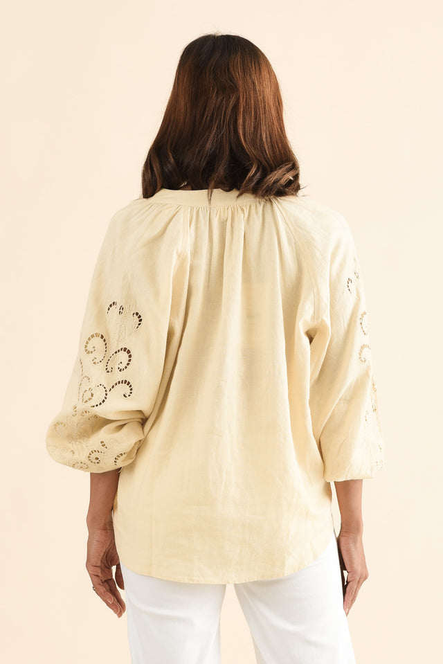 Carlson Yellow Embroidered Blouse,Back,Brunette model,alt text|model:Cara image 5