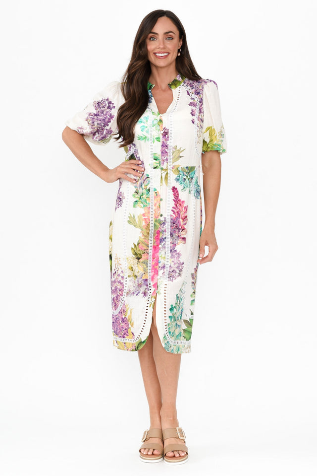 Carlyle Wisteria Alba Linen Blend Dress,Brunette model,alt text|model:Elouise image 1